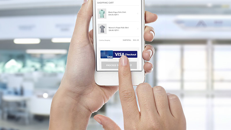 person using visa checkout on mobile